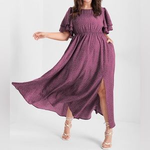 Bloomchic Pink Polka Dot Pocket Ruffles Split Maxi Dress Size 14-16 NWT
